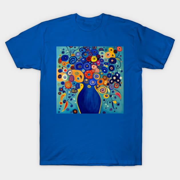 Cute Abstract Flowers in a Blue Vase Still Life Painting T-Shirt by bragova